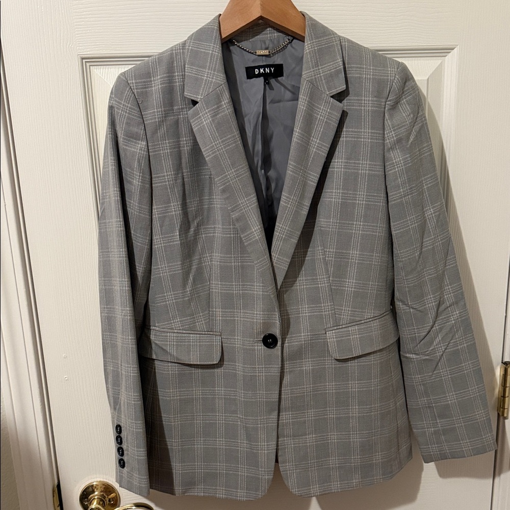 DKNY Light Gray Checkered Blazer